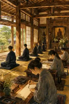 Zazen and Sutra Copying at Shrines and Temples