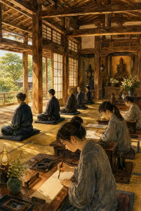 Zazen and Sutra Copying at Shrines and Temples