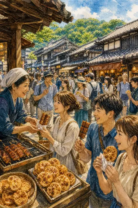 商店街での食べ歩き