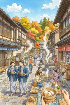 温泉街的边走边吃