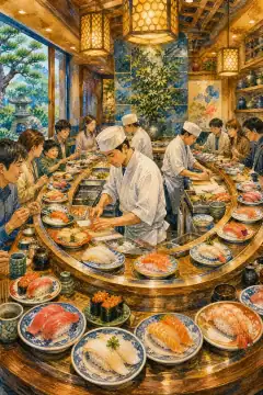 Conveyor-belt sushi (kaiten-zushi)