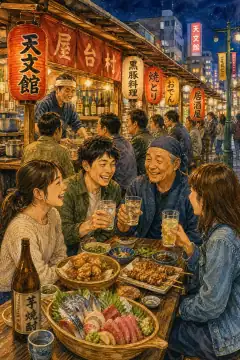 Food Stall Alleys and Izakaya Socializing