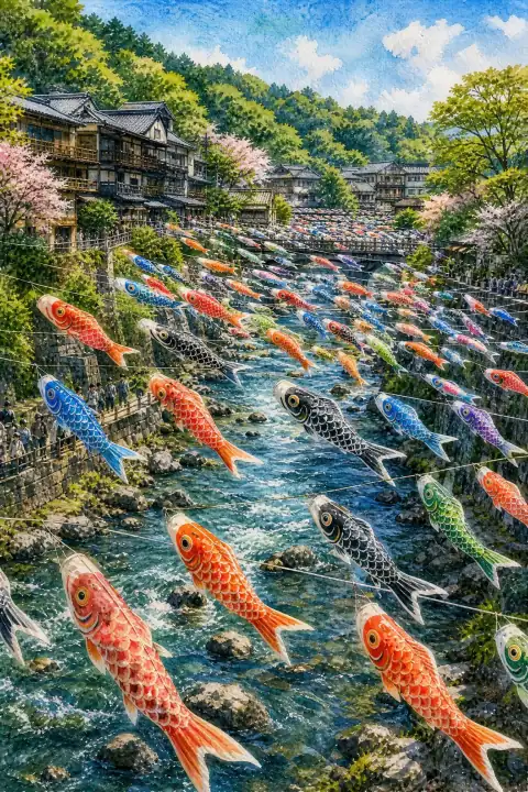 杖立温泉的鲤鱼旗祭