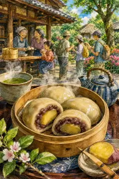 Ikinari Dango (Steamed Sweet Potato and Red Bean Dumpling)