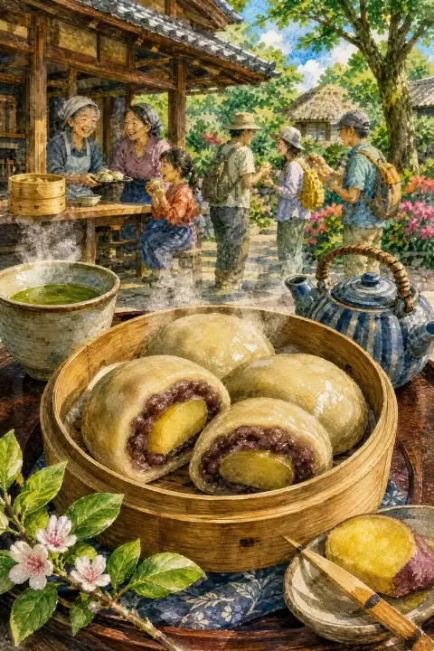 Ikinari Dango (Steamed Sweet Potato and Red Bean Dumpling)