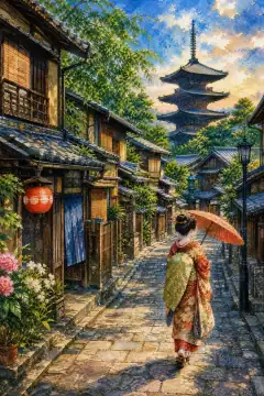 祇园的石板路与町家