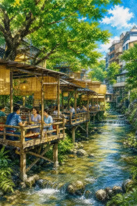 Kamo River Kawadoko (riverside summer terraces)