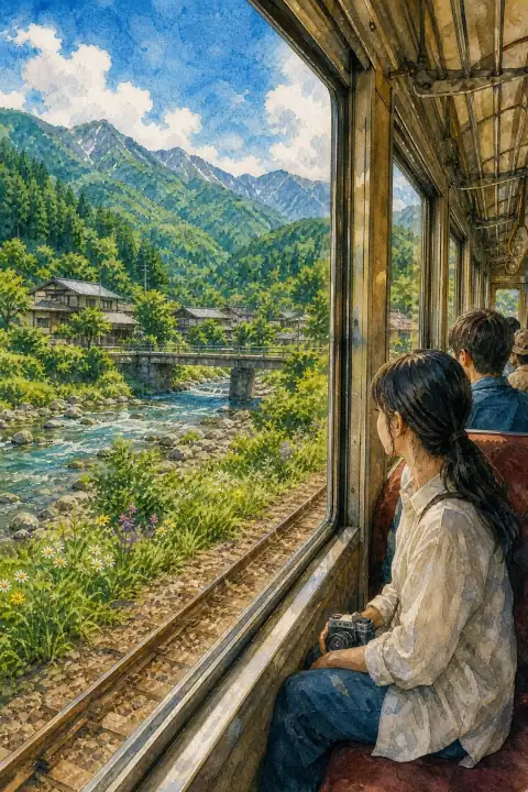 Scenic Local Train Rides (e.g., Shinano Railway)