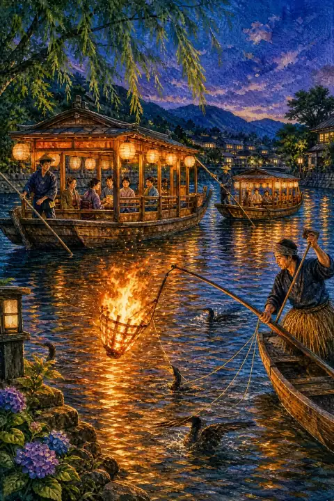 Yakata-bune Cruises and Cormorant Fishing in Hita