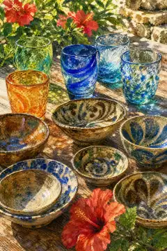 Ryukyu Glass & Yachimun (Okinawan Pottery)