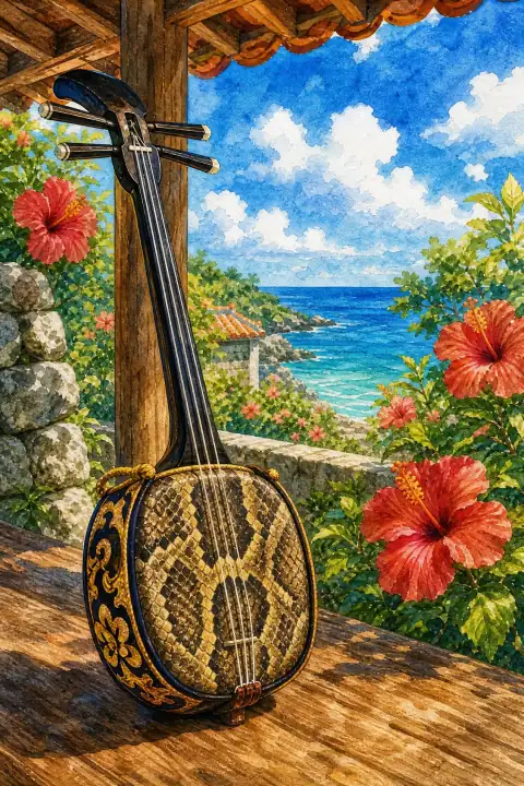 Sanshin (three-stringed lute)