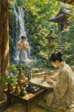 Takigyō (Waterfall Austerity) and Shakyō (Sutra Copying) Experience at Hōchi-in Temple