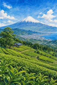 富士山と茶畑の風景