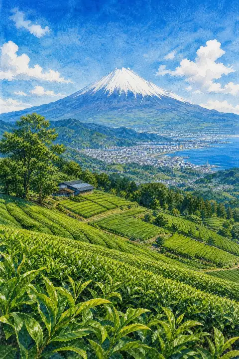富士山与茶园风景