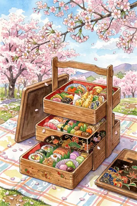 Yusanbako (three-tiered wooden bento box)