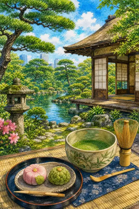 Tea Ceremony and Japanese Gardens (e.g., Hama-rikyu Gardens)