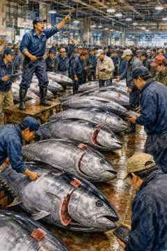 Tuna Auctions at Tsukiji and Toyosu Markets