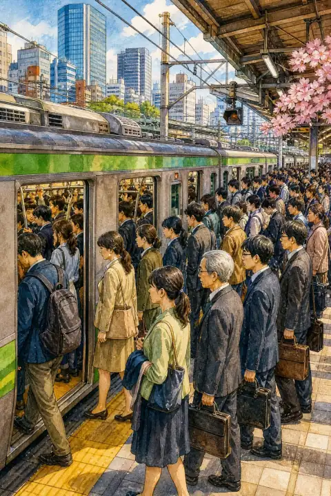 Packed Commuter Trains and Orderly Boarding