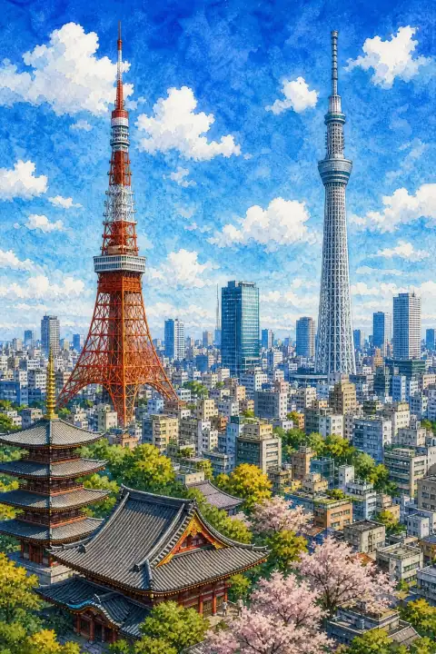 东京塔与东京晴空塔