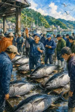 勝浦漁港のマグロ競り