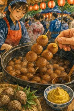 Tama Konnyaku (round konjac skewers)