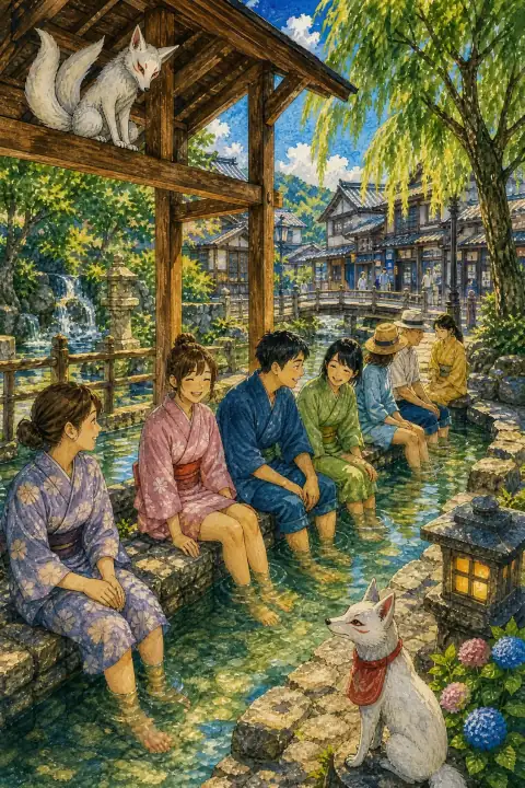 汤田温泉的足汤与疗养