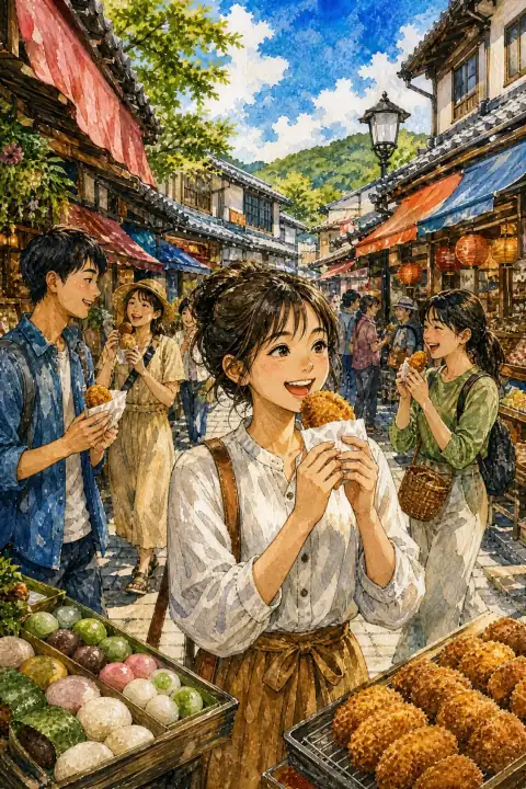 商店街的边走边吃