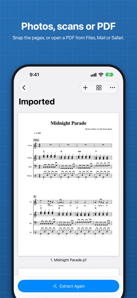 The imported score pages
