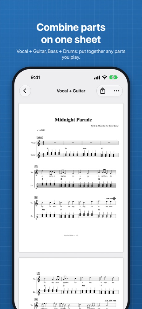 Vocal and Guitar combined on the same pages